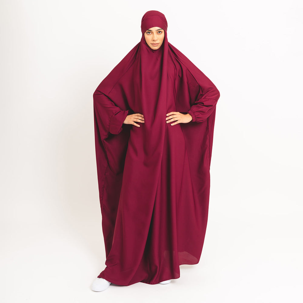 Berry Khimar with Elastic Cuffs and Secure Back Tie