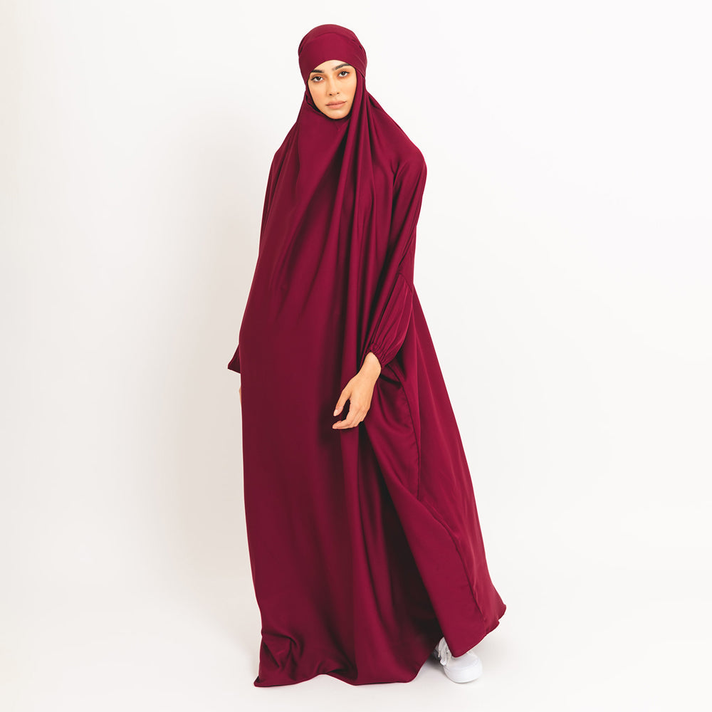 Berry Khimar with Elastic Cuffs and Secure Back Tie
