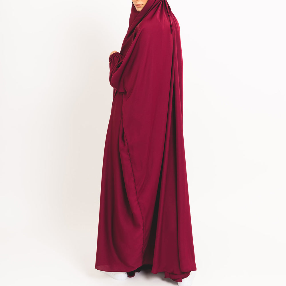 Berry Khimar with Elastic Cuffs and Secure Back Tie