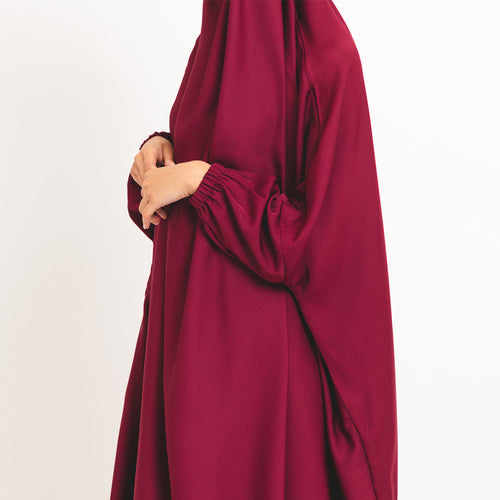 Berry Khimar with Elastic Cuffs and Secure Back Tie