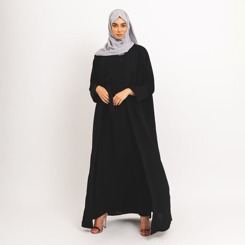 Formal Black 2-Piece Kimono med Slip Dress
