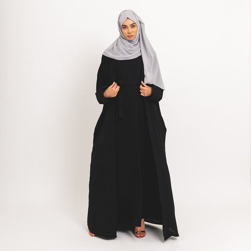 Formal Black 2-Piece Kimono med Slip Dress